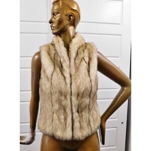 Ivory Brown Faux Fur‎ Vest BCBG Macys Womens Size S
